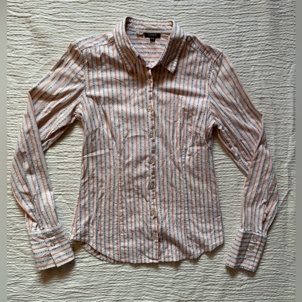 Coupé Women's Striped Button Down Shirt - White, Orange, Blue